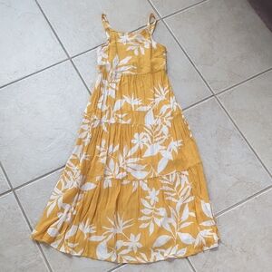Old Navy Yellow mustard White Floral Kids Maxi Dress Fall Beach Size 8